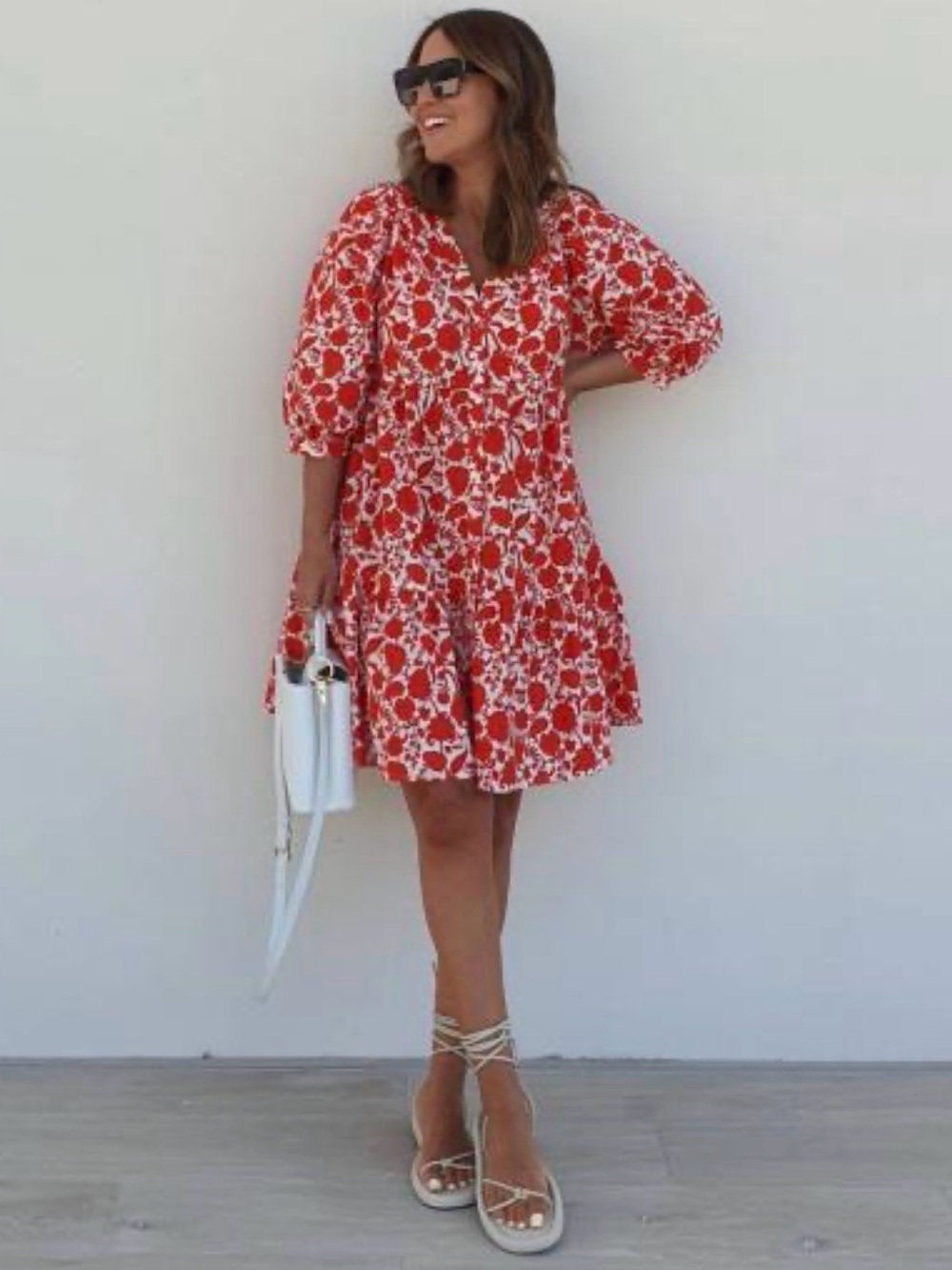 Mango Dress Women’s Red Flora - Size Small - 4
